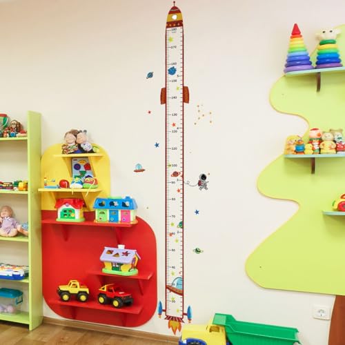 Rocket Self adheve Vinyl Nursery Wall Decal Baby Growth Chart Sticker for Bedroom Play Room Peel and Stick Kindergarten Height Measure Mural