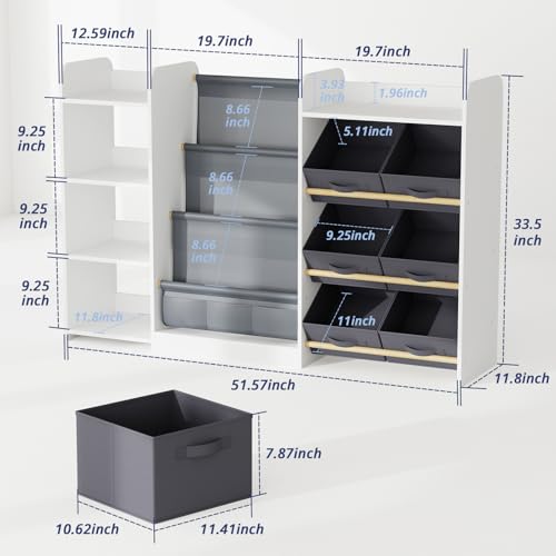 Kids Bookshelf and Toy Storage with 7 Removable Bins