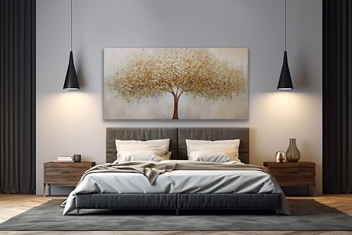 Wall Art Abstract Gold Tree of Life Modern Artwork Canvas Painting Textured Tree Pictures Wall Decor for Living Room Bedroom Dining Room Home Office Decor 29"x58" Ready to Hang