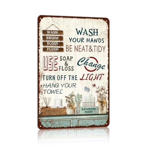 Farmhouse Bathroom Metal Tin Signs Rustic Flower Country Wall Art Decor