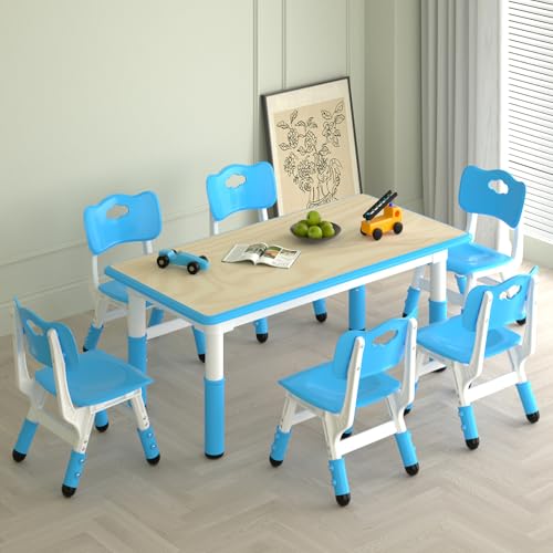 Kids Study Table and 6 Chairs Set