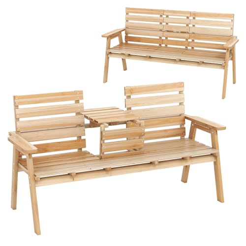 Outdoor Fir Wood Bench with Foldable Middle Table