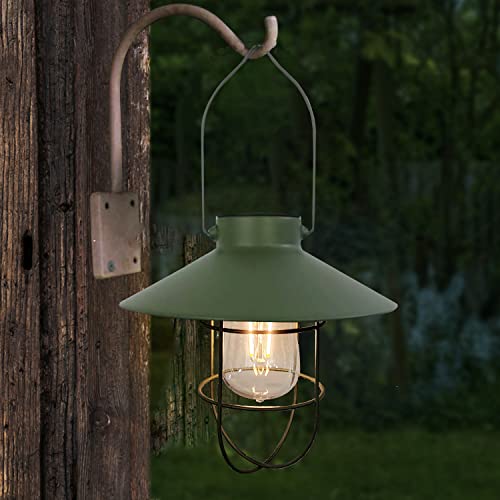 Solar Lantern Outdoor Hanging Light Metal Farmhouse Solar Lamp with Warm White Edison Bulb Design for Garden Yard Patio Proch Decor