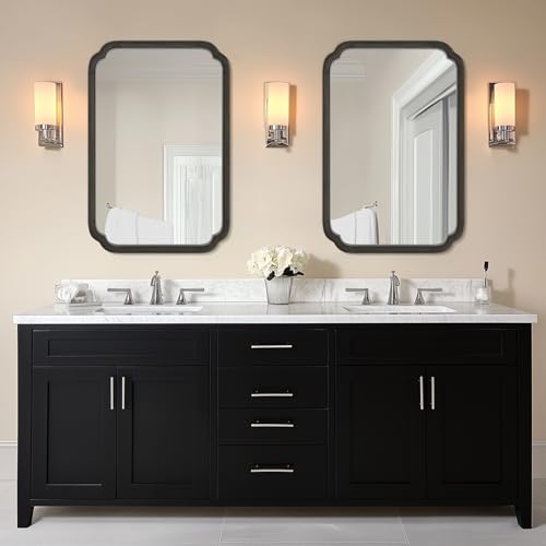 24" x 36" Rounded Corner Arch Wall Mirror with Wood Frame for Entryway