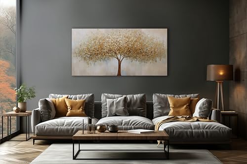 Wall Art Abstract Gold Tree of Life Modern Artwork Canvas Painting Textured Tree Pictures Wall Decor for Living Room Bedroom Dining Room Home Office Decor 29"x58" Ready to Hang