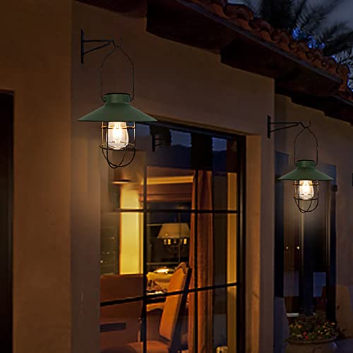 Solar Lantern Outdoor Hanging Light Metal Farmhouse Solar Lamp with Warm White Edison Bulb Design for Garden Yard Patio Proch Decor
