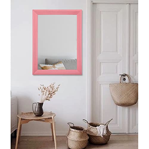 Rectangle Mirror with Wood Frame Modern Farmhouse Wall Mirrors Decor Large 28"x20" for Bedroom Bathroom Living Room Pink