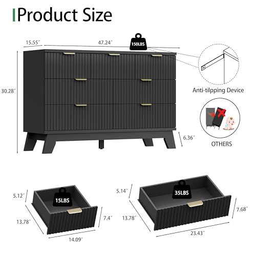 Fluted Dresser for Bedroom with 7 Drawers