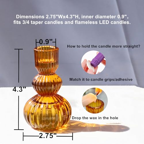 Amber Candlestick Holders Set of 6 4.3" H for Thanksgiving (6 Count)