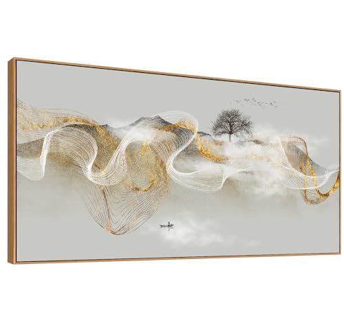 Wall Art Modern Zen Light Luxury Abstract Ink Landscape Background Wall Decor Canvas Print Artwork Home Decor for Living Room Bedroom 30x60 Inches（Framed）