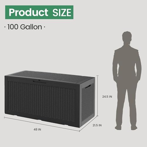100 Gallon Outdoor Storage Box Waterproof Lockable Deck Box for Patio Black (426.8106 Ounce)