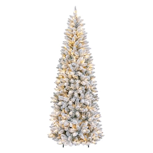 6 ft Pencil Prelit Christmas Tree with Snow Flocked Branches