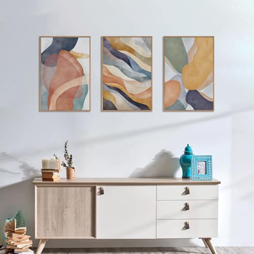 Large Abstract Neutral Framed Canvas Wall Art Set (3 Count)