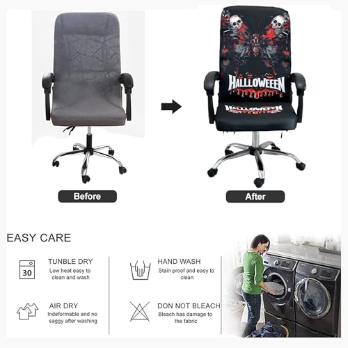 Halloween Office Chair CoversHorror Bloody Handprints Footprints on White Horror Theme Print Stretchable Slipcover for Modern Simplism Style High Back Boss Chair