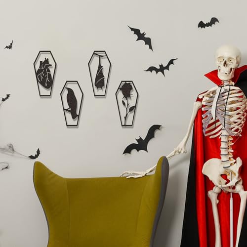 Gothic Coffin Wall Decor Set Metal Sculptures 4 Piece Spooky (4 Count)