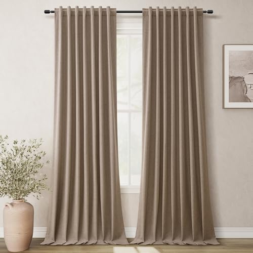 100% Blackout Linen Curtains for Bedroom 96 inches Long