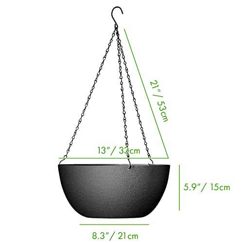 13 inch 2Pack Large Hanging Planters for Outdoor Indoor Plants with Drainage Holes and Chain (2 Count)