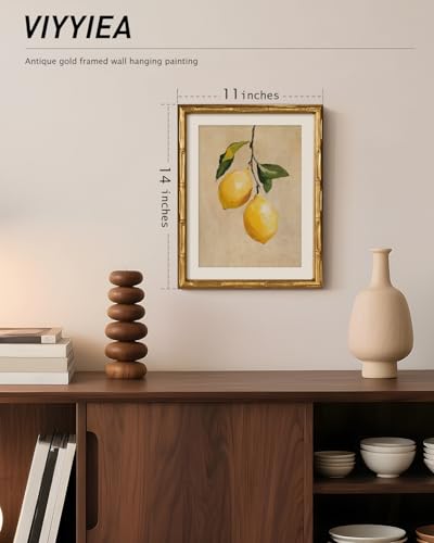 Gold Bamboo Framed Vintage Lemon Wall Art Botanical Artwork 11x14In
