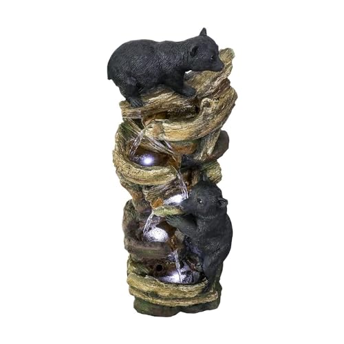 39.3 Inch 5 Tier Outdoor Garden Water Fountain Bears Climbing Tree Resin Fountain with LED Lights for Garden Patio Folding Patio Deck