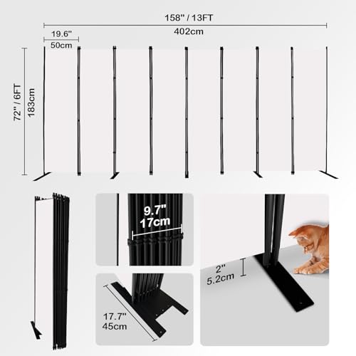 8 Panels White Room Divider Portable Privacy Screen 160" W X 72" H
