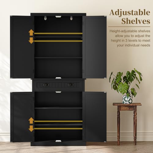 72" Tall Freestanding Pantry & Kitchen Storage Cabinet