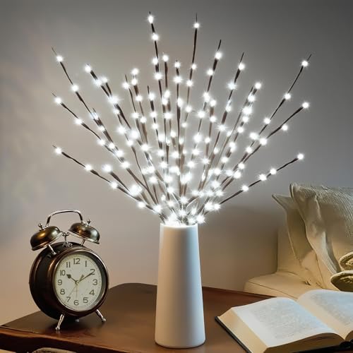6 Pack Led Branch Light Battery Operated Lighted Branch Vase Filler Willow Tree Artificial Little Twig Power Brown 30 Inch 20 LED for Home Romantic Decoration (6 Count)