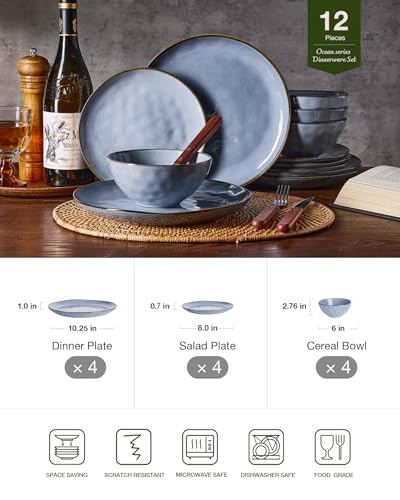 Ocean Round Stoneware Dinnerware Set for 4 (6 Count)