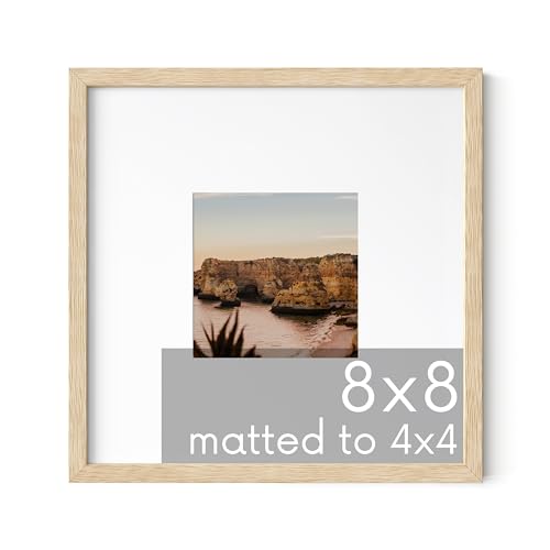Beige Oak Wood 8x8 Picture Frame Matted to 4x4