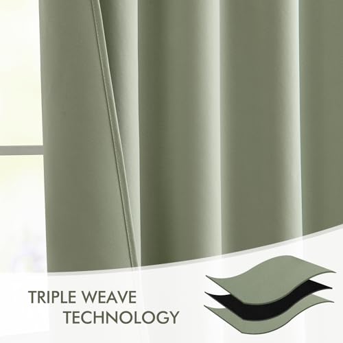 Sage Green Back Tab Blackout Curtains 52x84 Inch Length 2 Panels Set (2 Count)