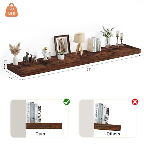 72 x 12 Deep Floating Shelves Wall Mounted Set of 2 Rustic Brown