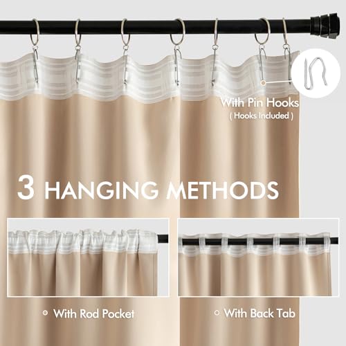 Beige Back Tab Blackout Curtains 52x96 Inch Long 2 Panels Set (2 Count)