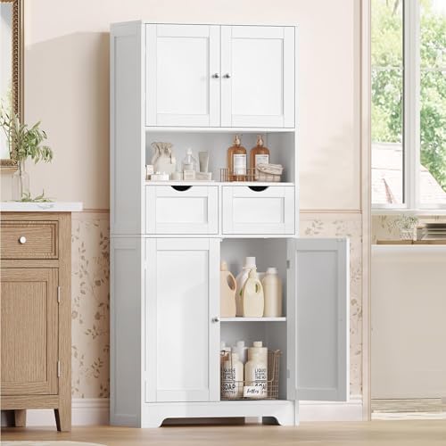 Tall Storage Cabinet with Adjustable Shelf & 2 Drawers