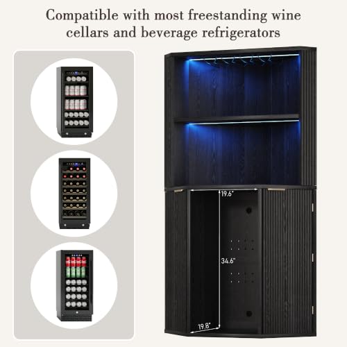 71" Corner Bar Cabinet with Mini Fridge Space