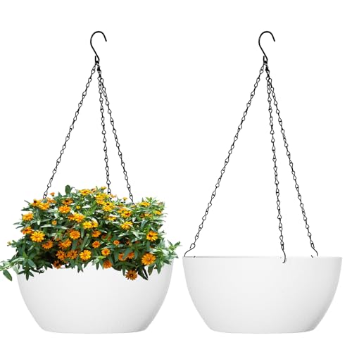 13 inch Large Hanging Planters Plant Pots for Outdoor Indoor Plants with Drainage Holes and Chain (2 Count)