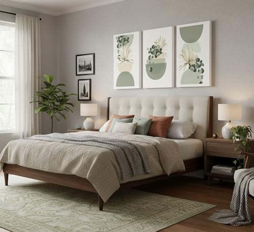 3 Pcs Neutral Abstract Sage Green Boho Canvas Wall Art 16x24in (3 Count)