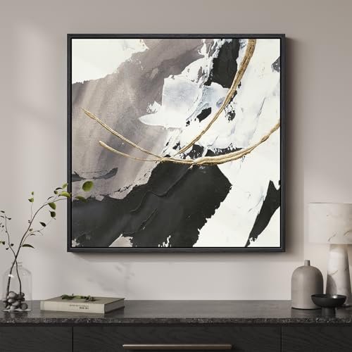 Framed Modern Black and White Abstract Canvas Wall Art Decor