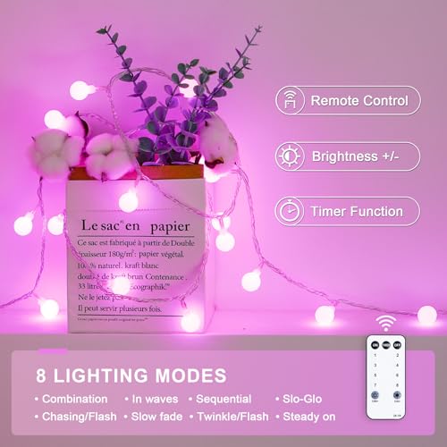 33 ft 100 LED Globe Pink Christmas String Lights Indoor