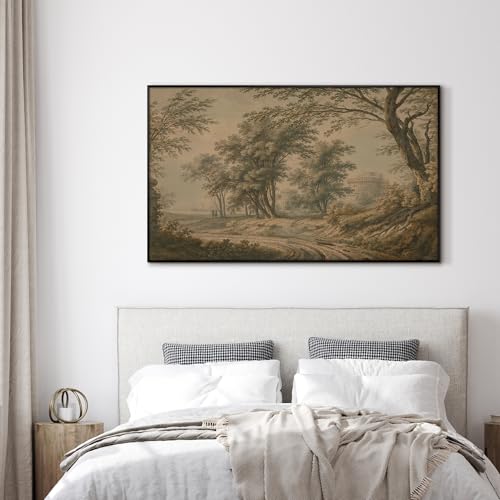 30"x60" Extra Large Framed Wall Art Antique Sepia Landscape with Trees and Historic Architecture for Home Living Room Bedroom Decor