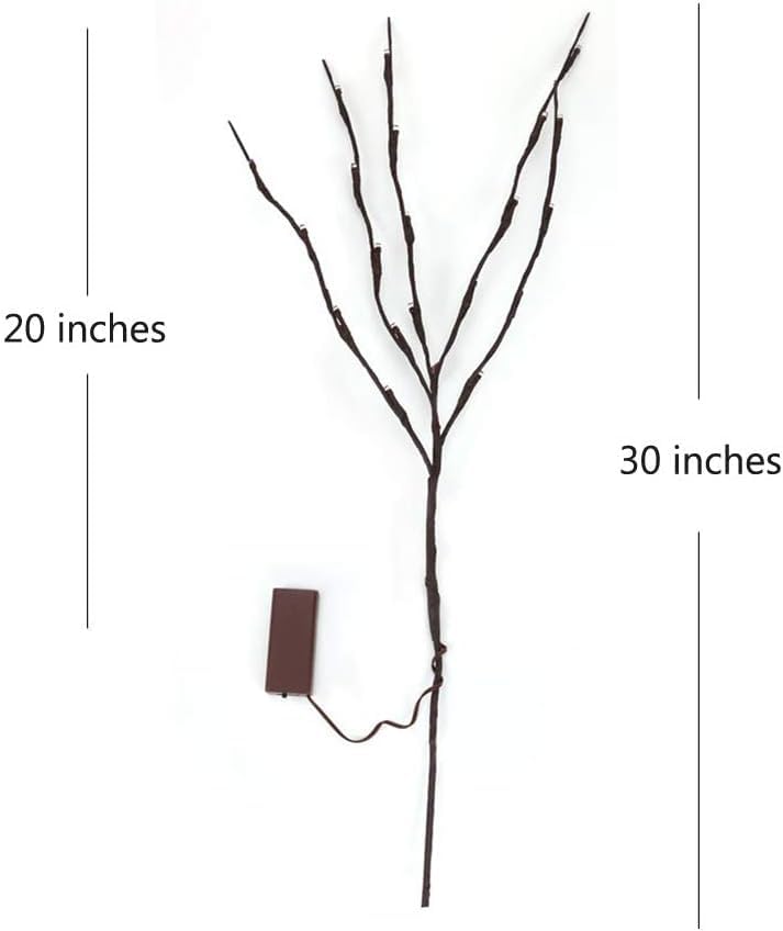 2Pack Warmlight + 2Pack Whitelight Led Branch Light Battery Operated Lighted Branch Vase Filler Willow Tree Artificial Little Twig Power Brown 30 Inch 20 LED for Home Decoration