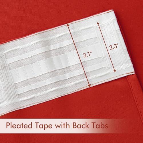 Christmas Red Back Tab Blackout Curtains 52x120 Inch Long 2 Panels (2 Count)
