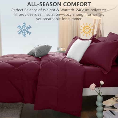 King Comforter Set 102"x90" Burgundy
