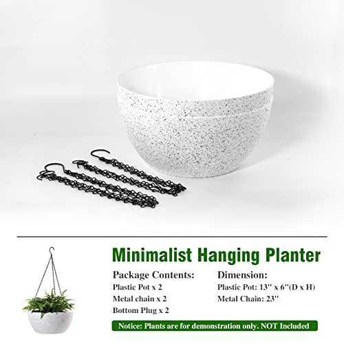 13 inch Large Hanging Planters Plant Pots for Outdoor Indoor Plants with Drainage Holes and Chain (2 Count)