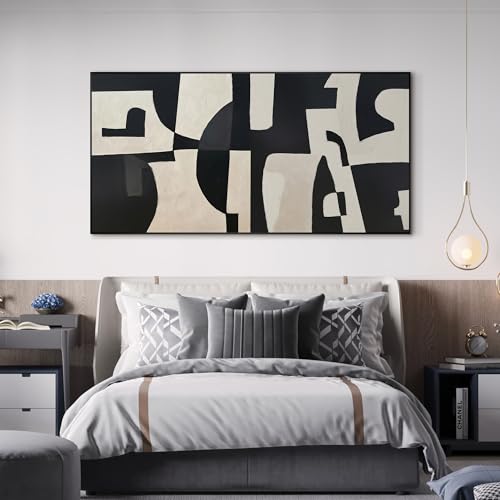 36"x72" Extra Large Framed Wall Art Black and White Abstract Geometric Design