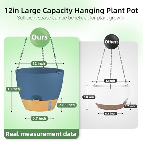 12 Inch Large Self Watering Hanging Planters for Indoor Outdoor Plants