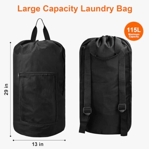 Laundry Bag Backpack Durable Laundry Bag with Shoulder Straps and Mesh Pockets Portable Laundry Hamper Dirty Clothes Bag for College