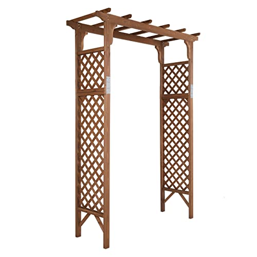 Brown 7FT Wooden Garden Arbor Arch Trellis for Climbing Roses