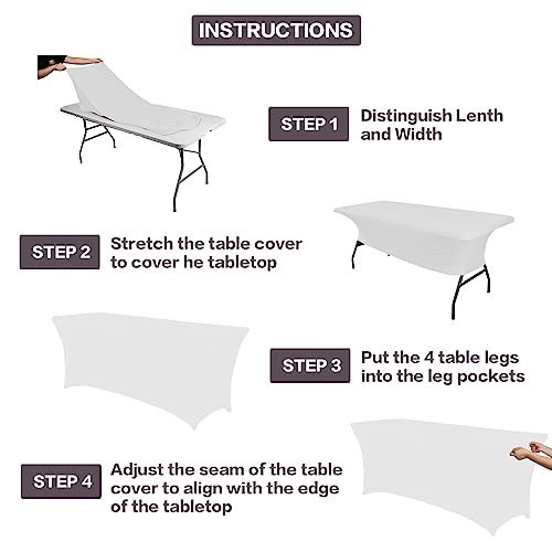 2 Pack 4FT Table Cloth for Rectangular Spandex White Table Cover (2 Count)