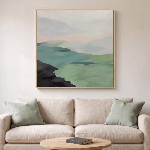 Large Framed Modern Neutral Green Abstract Landscape Wall Art