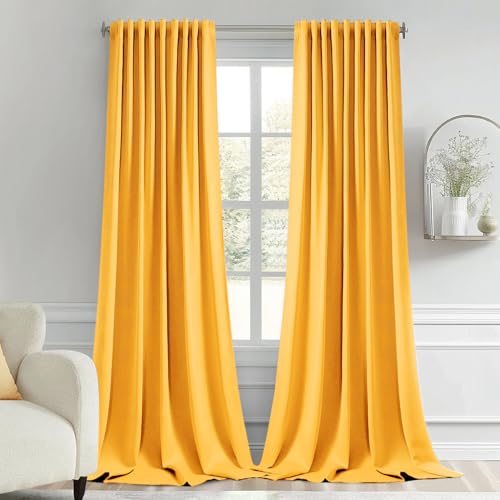 Yellow Back Tab Blackout Curtains 52x96 Inch Long 2 Panels Set (2 Count)