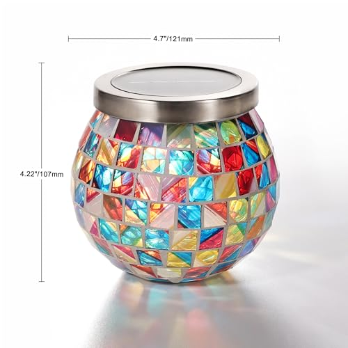 4 Pack Valentines Day Gifts for Him Her Landscape Lighting Path Lights Heavy Solar Mosaic Lantern with RGB Color (4 Count)